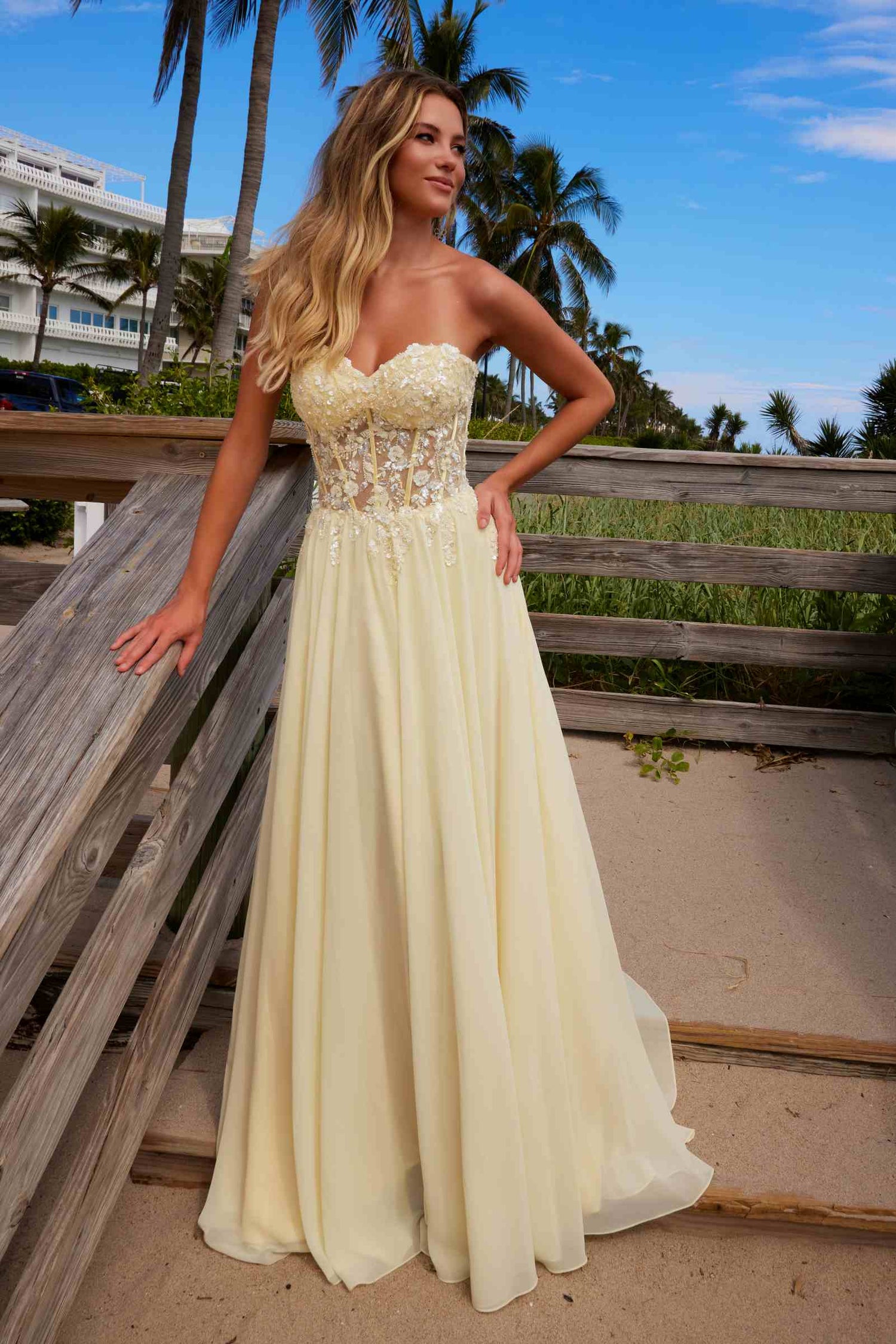 Nox Anabel C1617 Strapless Applique Corset with Chiffon Skirt Dress by DiscountDressShop