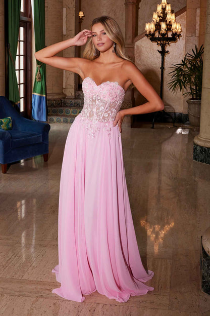 Nox Anabel C1617 Strapless Applique Corset with Chiffon Skirt Dress by DiscountDressShop