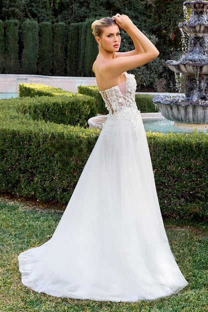 Ladivine C174W Sweetheart Neck 3D Floral Applique A-Line Strapless Gown by DiscountDressShop
