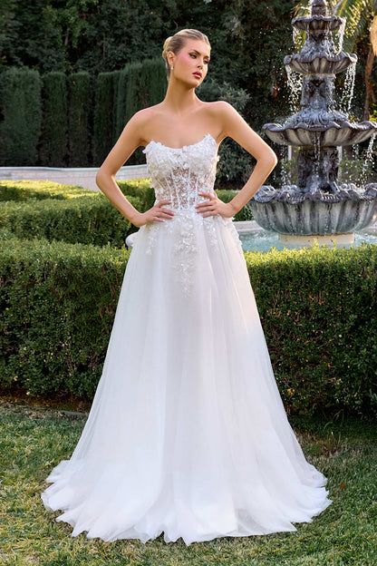 Ladivine C174W Sweetheart Neck 3D Floral Applique A-Line Strapless Gown by DiscountDressShop