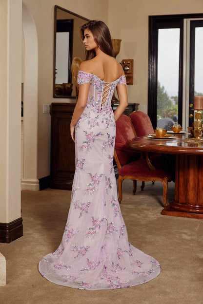 Nox Anabel C1829 Off Shoulder Silhouette Embroidered Bodice Prom Gown by DiscountDressShop