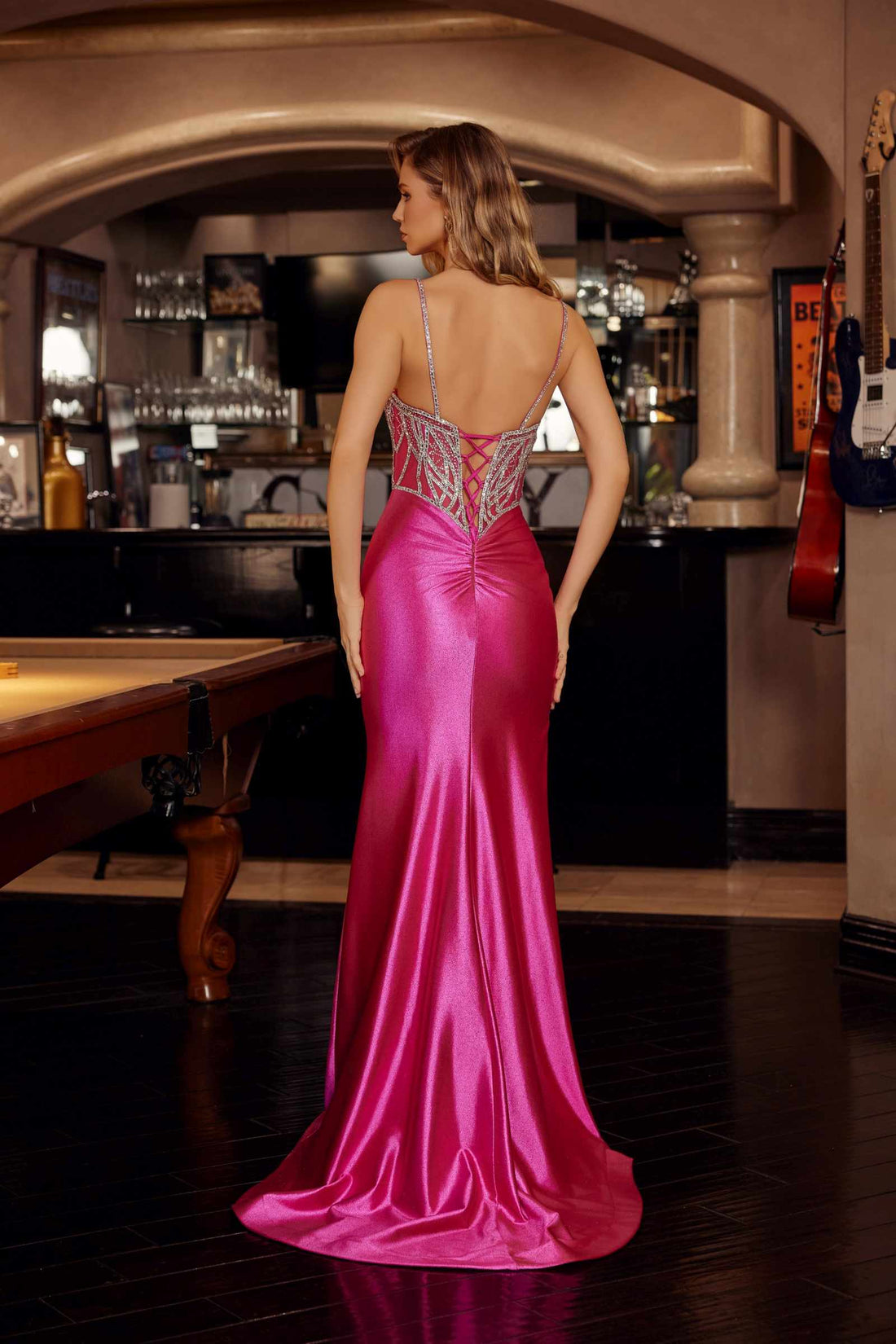 Nox Anabel C1832 Fitted Shimmer Jersey Spaghetti Strap Prom Gown by DiscountDressShop