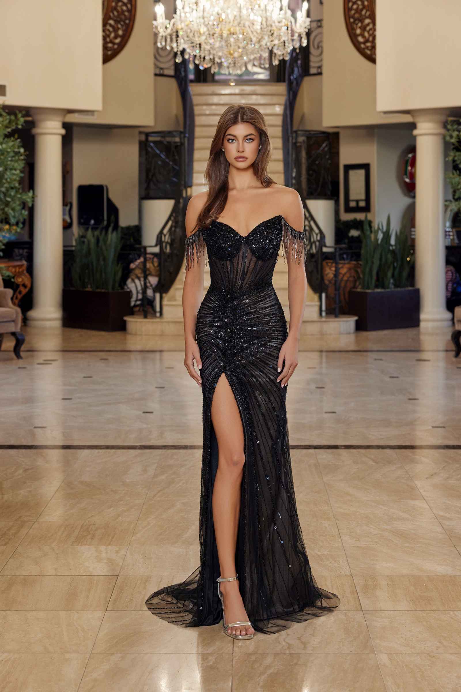 Nox Anabel C1850 Off Shoulder Fully Beaded Fitted Prom Gown by DiscountDressShop