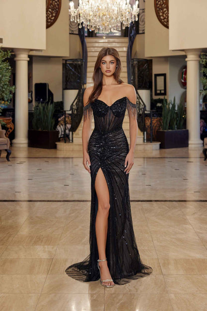Nox Anabel C1850 Off Shoulder Fully Beaded Fitted Prom Gown by DiscountDressShop