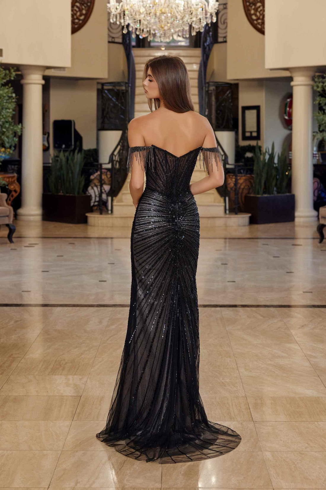 Nox Anabel C1850 Off Shoulder Fully Beaded Fitted Prom Gown by DiscountDressShop