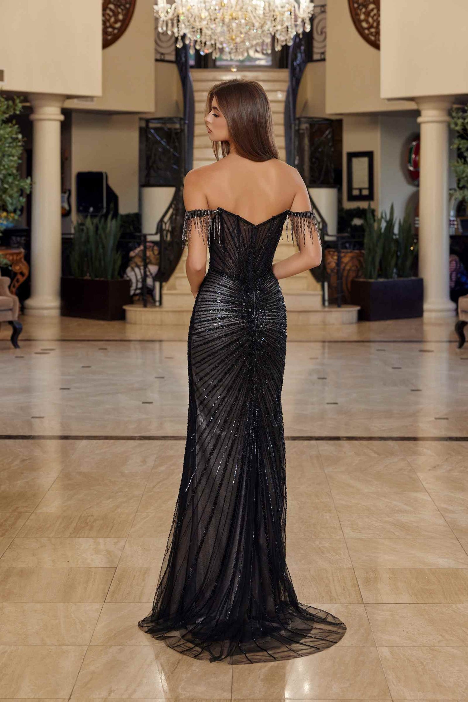 Nox Anabel C1850 Off Shoulder Fully Beaded Fitted Prom Gown by DiscountDressShop