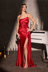 Ladivine CA122 Strapless Asymmetrical Neckline Long Satin Gown by DiscountDressShop