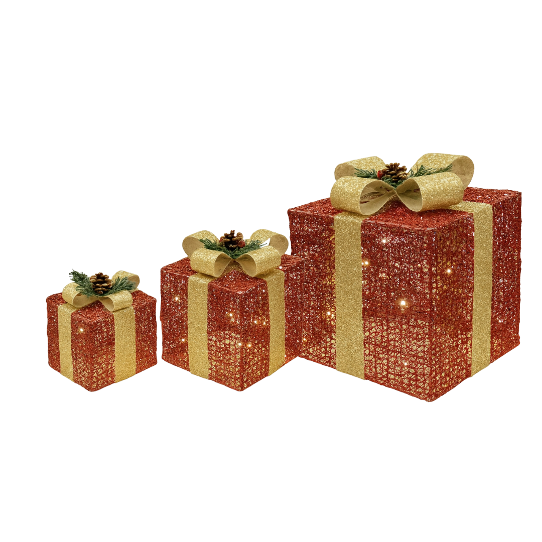 Cajas de Regalo Navideñas con Luces 3 Piezas AA2024-11-0895/0896 | Decoración Navideña de Lujo by Farmacias Savia