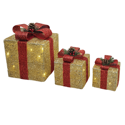 Cajas de Regalo Navideñas con Luces 3 Piezas AA2024-11-0895/0896 | Decoración Navideña de Lujo by Farmacias Savia