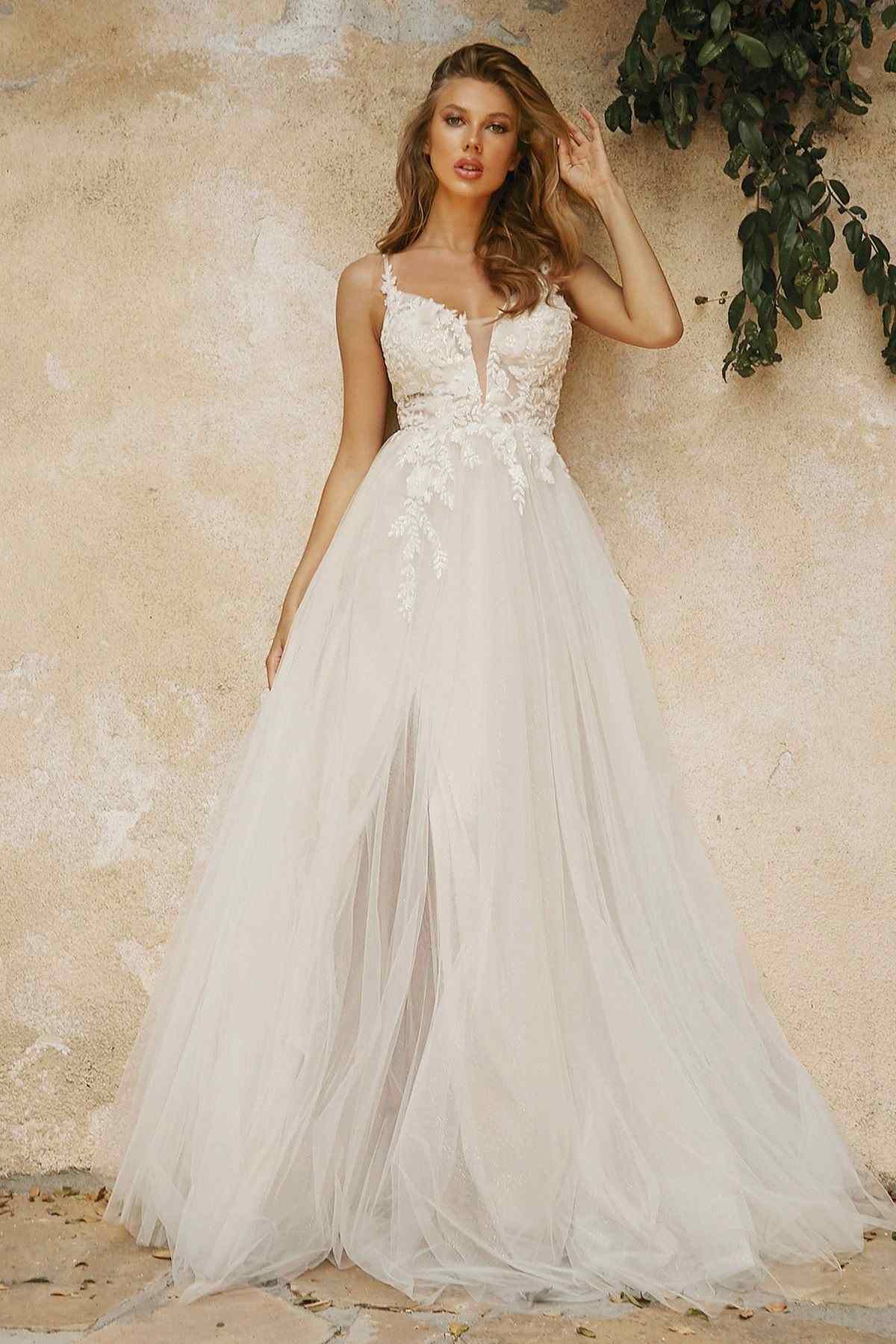 Cinderella Divine CB072W Layered A-Line Tulle Bridal Gown Embroidered Bodice by DiscountDressShop