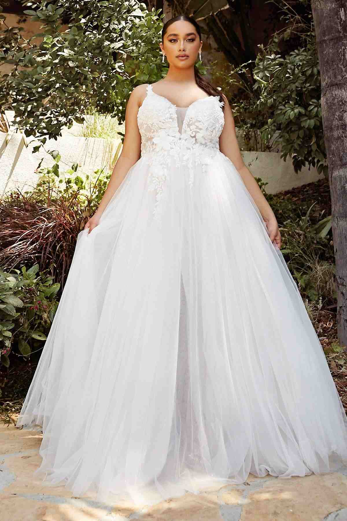 Cinderella Divine CB072W Layered A-Line Tulle Bridal Gown Embroidered Bodice by DiscountDressShop