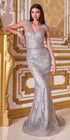Cinderella Divine CB087 Fitted Glitter and Feather Gown by DiscountDressShop