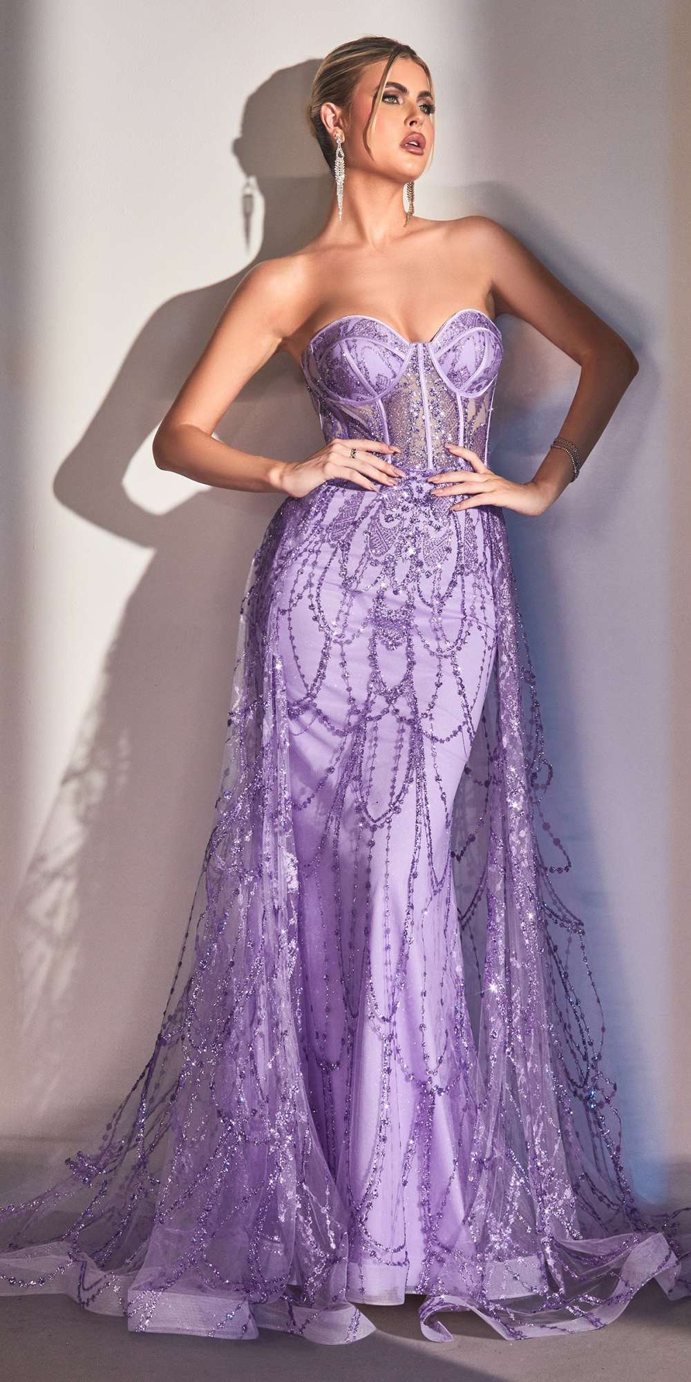 Cinderella Divine CB095 Strapless Lace Fitted Gown with Over Skirt by DiscountDressShop