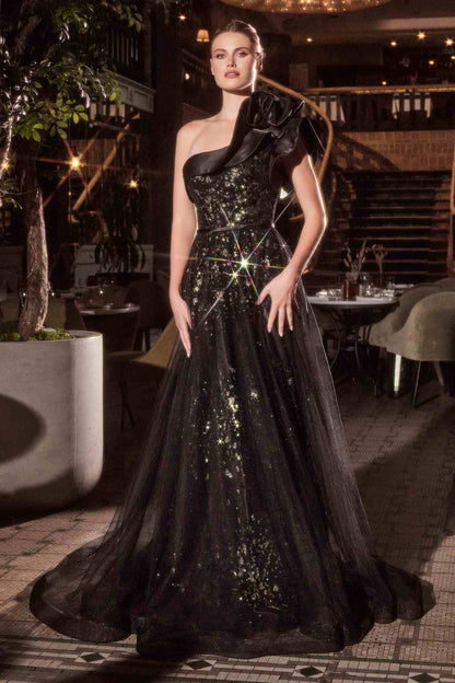 Ladivine CB157 Dress One Shoulder Black Ball Gown by DiscountDressShop