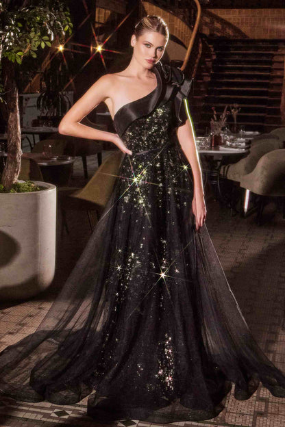 Ladivine CB157 Dress One Shoulder Black Ball Gown by DiscountDressShop