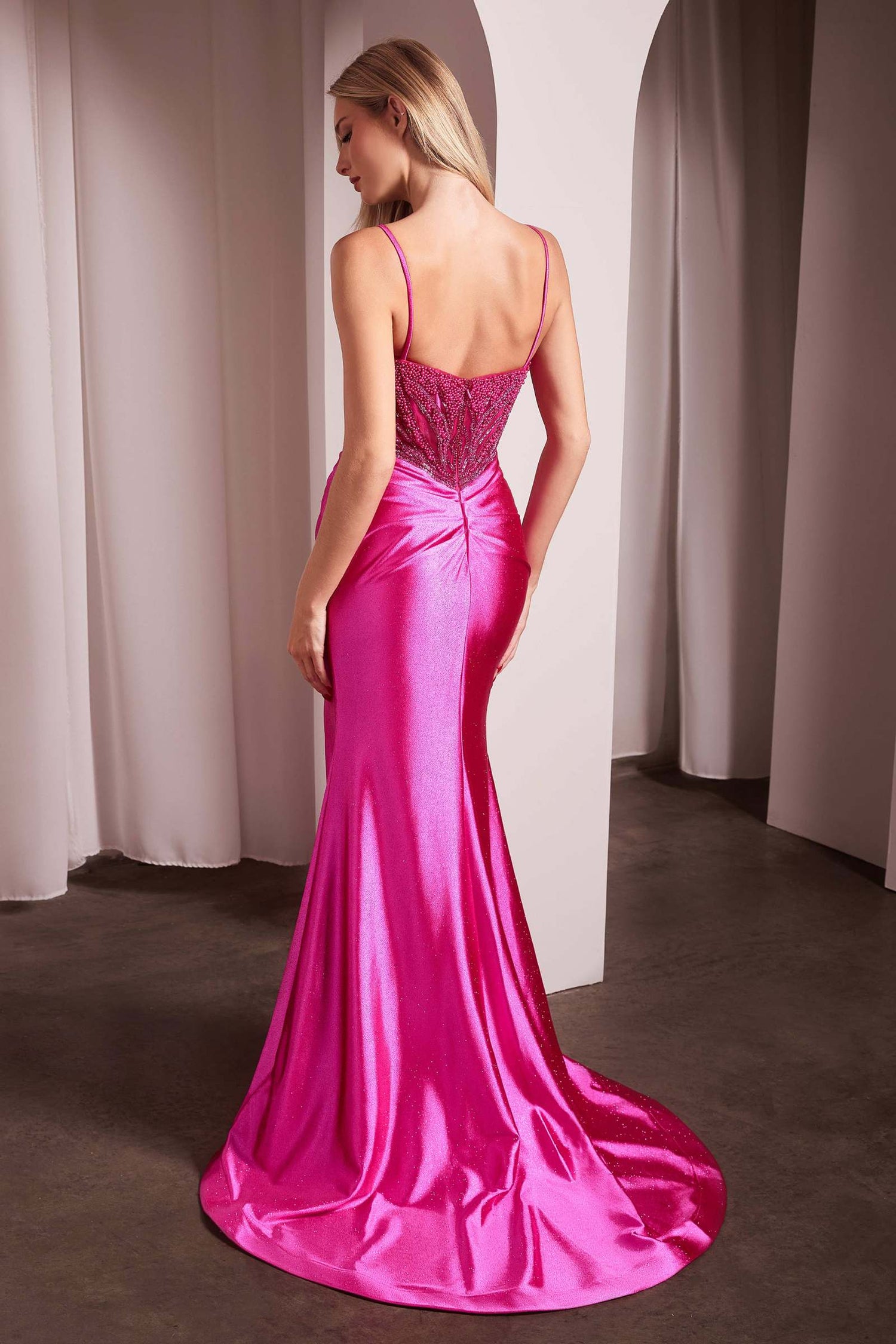 Ladivine CC0238 Dress Pearl Embellished Stretch Satin Glimmering Gown by DiscountDressShop