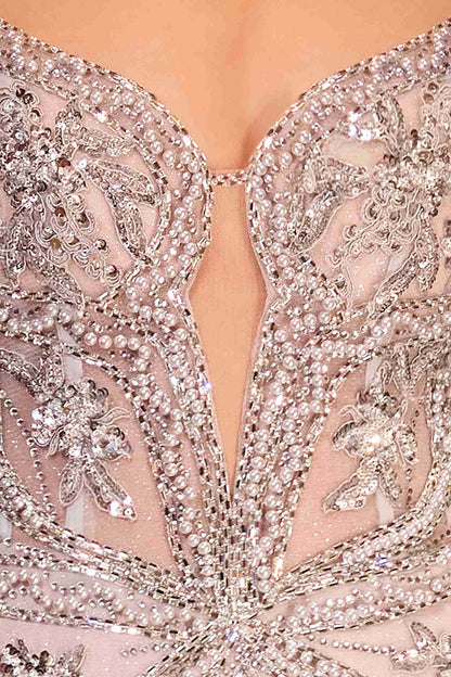 Ladivine CC0240 Dress Pearl Embellished Fit &amp; Flare Gown by DiscountDressShop