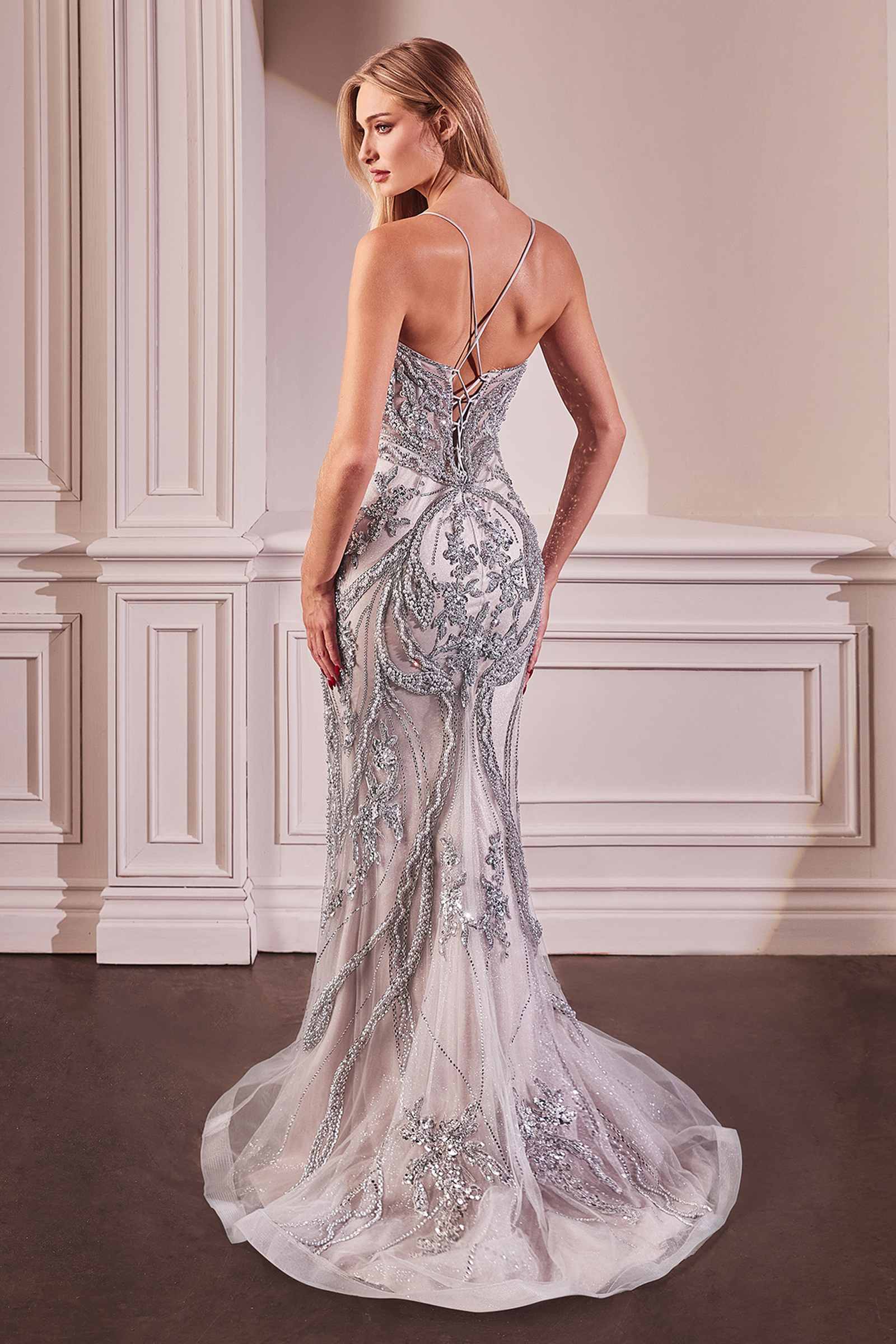 Ladivine CC0240 Dress Pearl Embellished Fit &amp; Flare Gown by DiscountDressShop