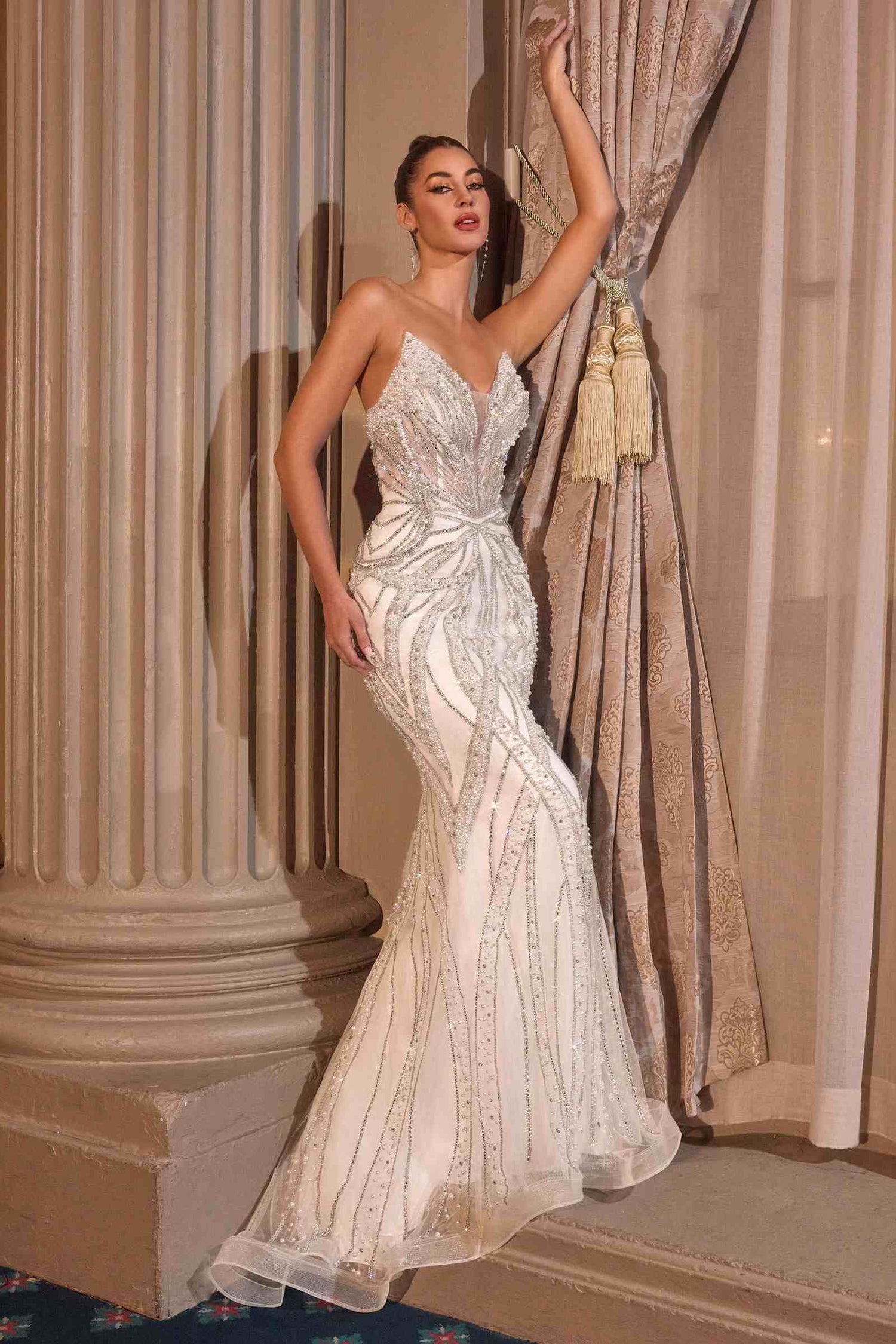 Ladivine CC0688W Fitted Bridal Gown Strapless Plunging Neckline by DiscountDressShop