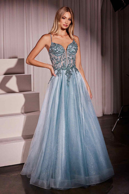 Ladivine CC0881 Dress A-Line Layered Tulle Gown &amp; Lace Embellished Bodice by DiscountDressShop