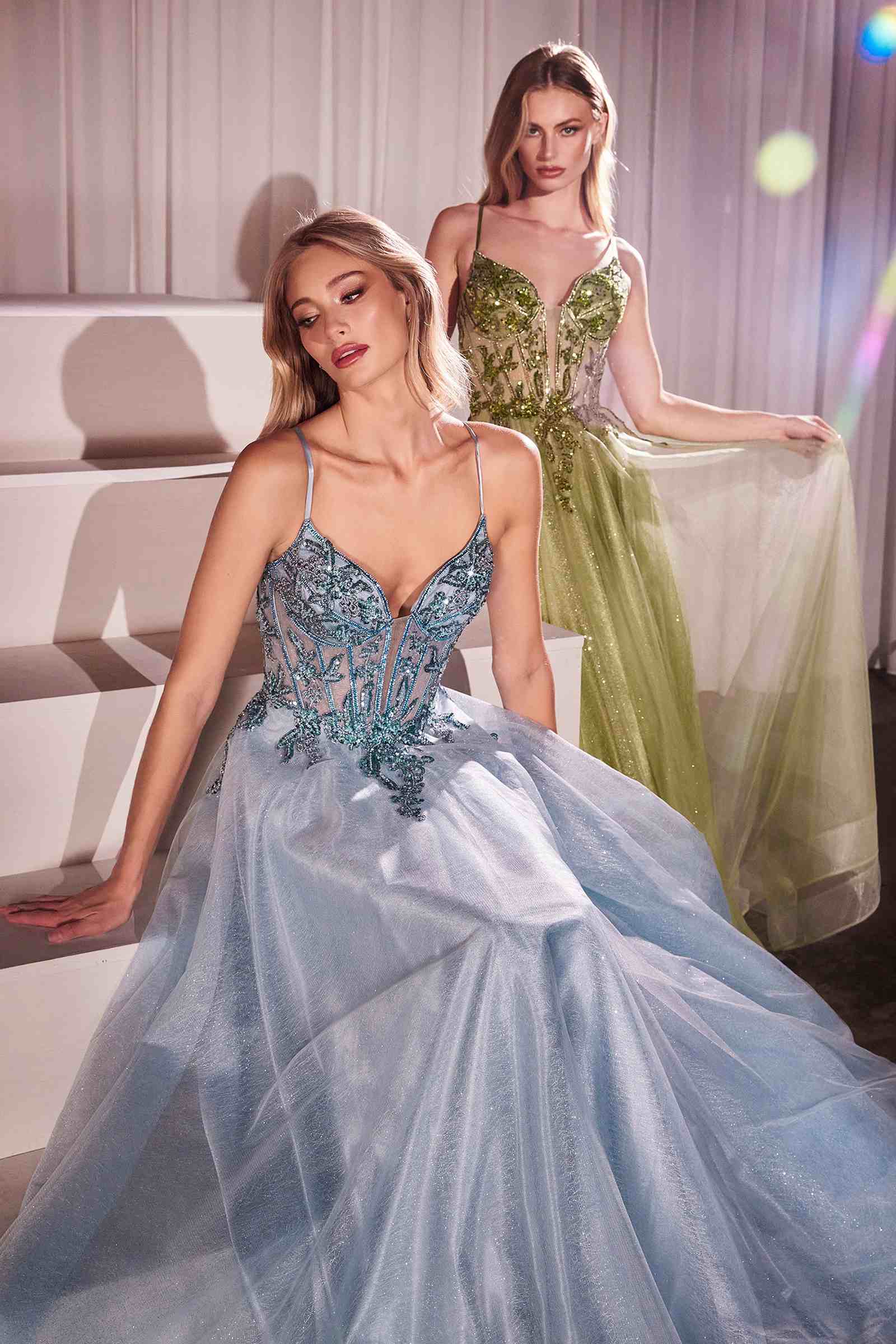 Ladivine CC0881 Dress A-Line Layered Tulle Gown &amp; Lace Embellished Bodice by DiscountDressShop