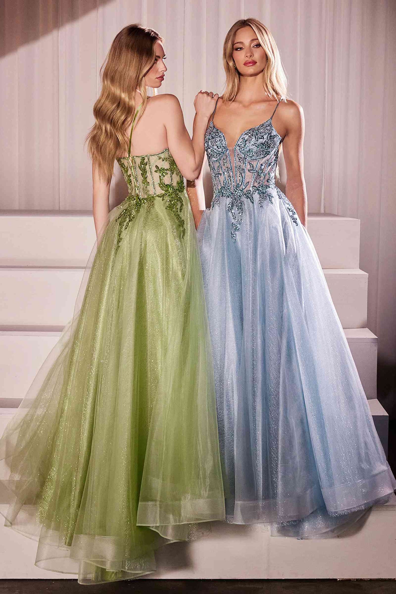 Ladivine CC0881 Dress A-Line Layered Tulle Gown &amp; Lace Embellished Bodice by DiscountDressShop
