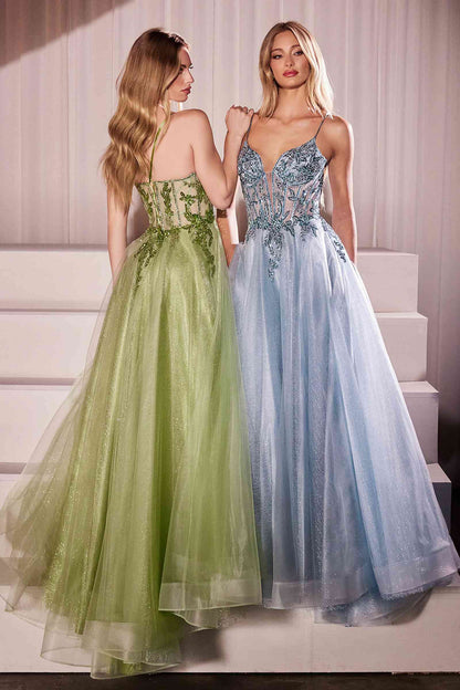 Ladivine CC0881 Dress A-Line Layered Tulle Gown &amp; Lace Embellished Bodice by DiscountDressShop