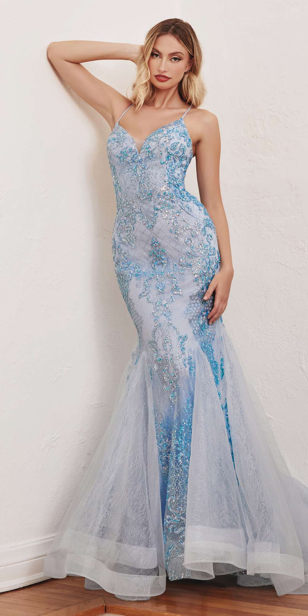 Cinderella Divine CC2279 Long Glitter Printed Mermaid Gown by DiscountDressShop