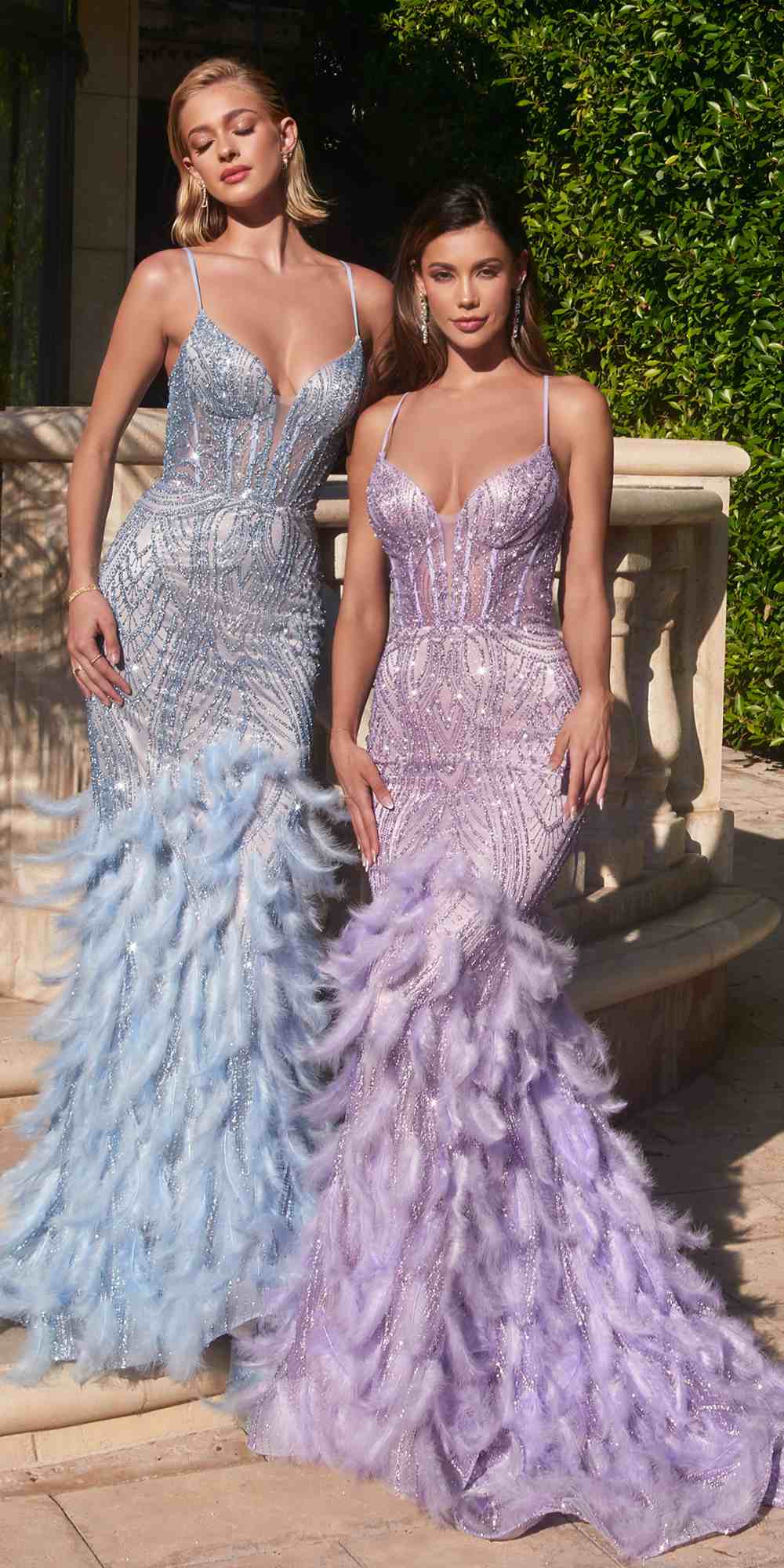 Ladivine CC2308 Long Fully Embellished and Feather Mermaid Gown by DiscountDressShop