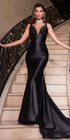 Ladivine CC2346 Long Fitted Stretch Satin Glitter Flocked Formal Gown by DiscountDressShop
