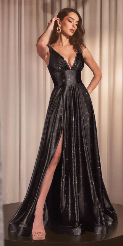 Ladivine CC2349 Long Glitter Stretch Satin A-Line Evening Gown by DiscountDressShop