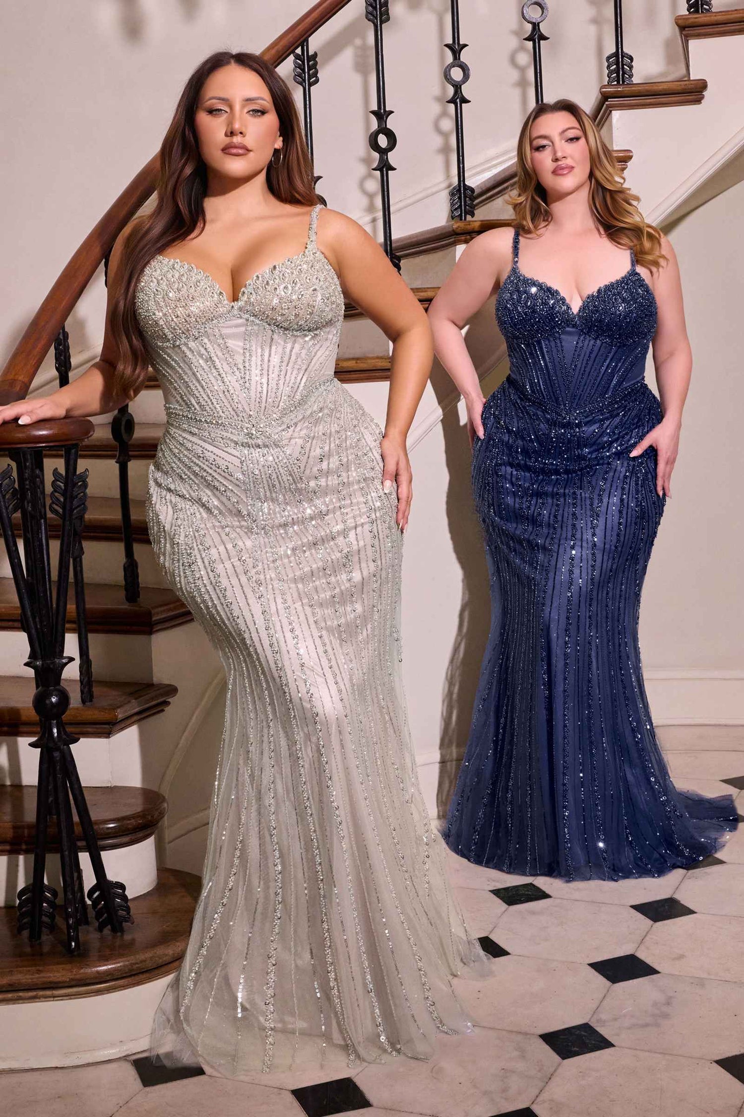 Ladivine CC398C Dress Strapless Beaded Fitted Plus Size Prom Gown by DiscountDressShop