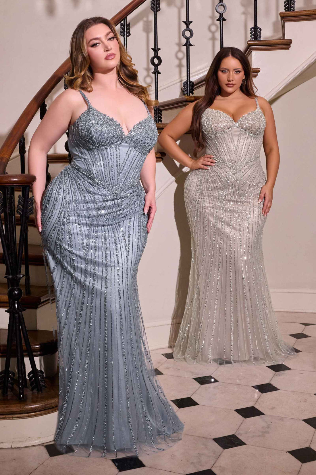 Ladivine CC398C Dress Strapless Beaded Fitted Plus Size Prom Gown by DiscountDressShop