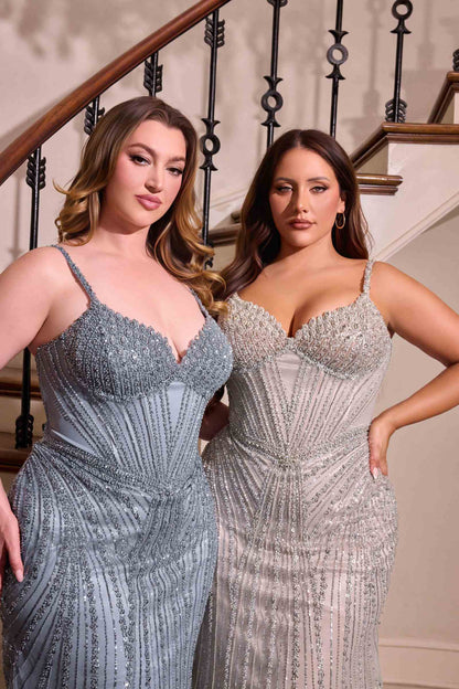 Ladivine CC398C Dress Strapless Beaded Fitted Plus Size Prom Gown by DiscountDressShop