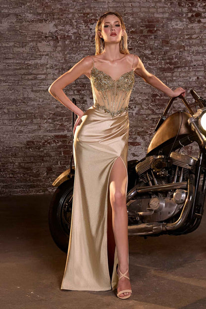 CLEARANCE - Ladivine CC408 Long Satin Fitted Lavender Gown (Size 2) by DiscountDressShop