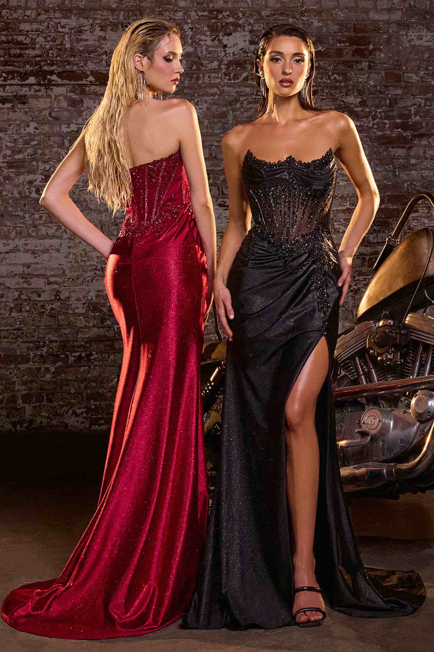 Ladivine CC463 Strapless Sweetheart Fitted Satin Skirt Gown by DiscountDressShop