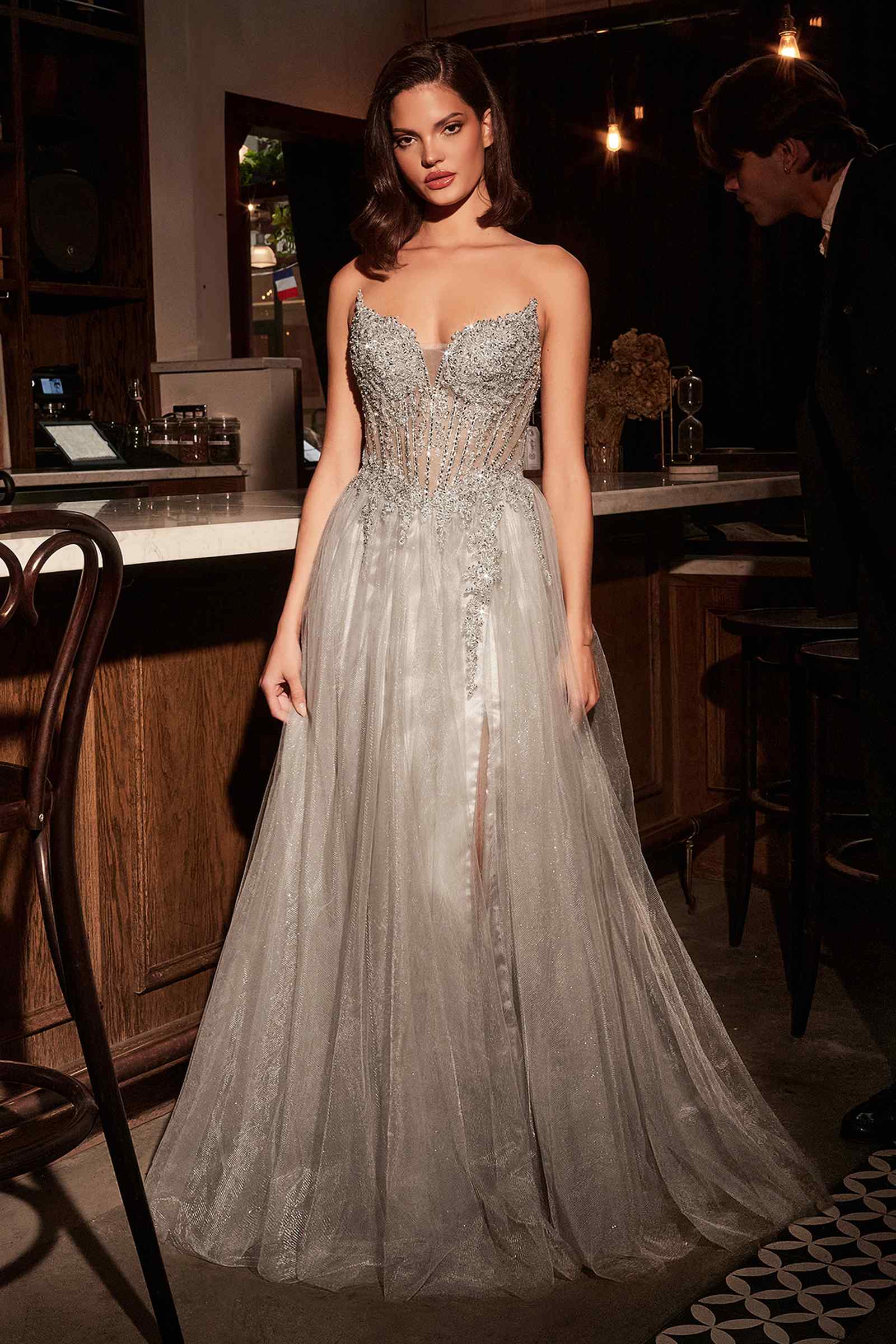 Ladivine CC487 Dress Strapless Layered Tulle A-Line Gown by DiscountDressShop
