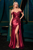 Ladivine CC489 Off Shoulder Sweetheart Neckline Ruched Satin Bodice Fitted Gown by DiscountDressShop
