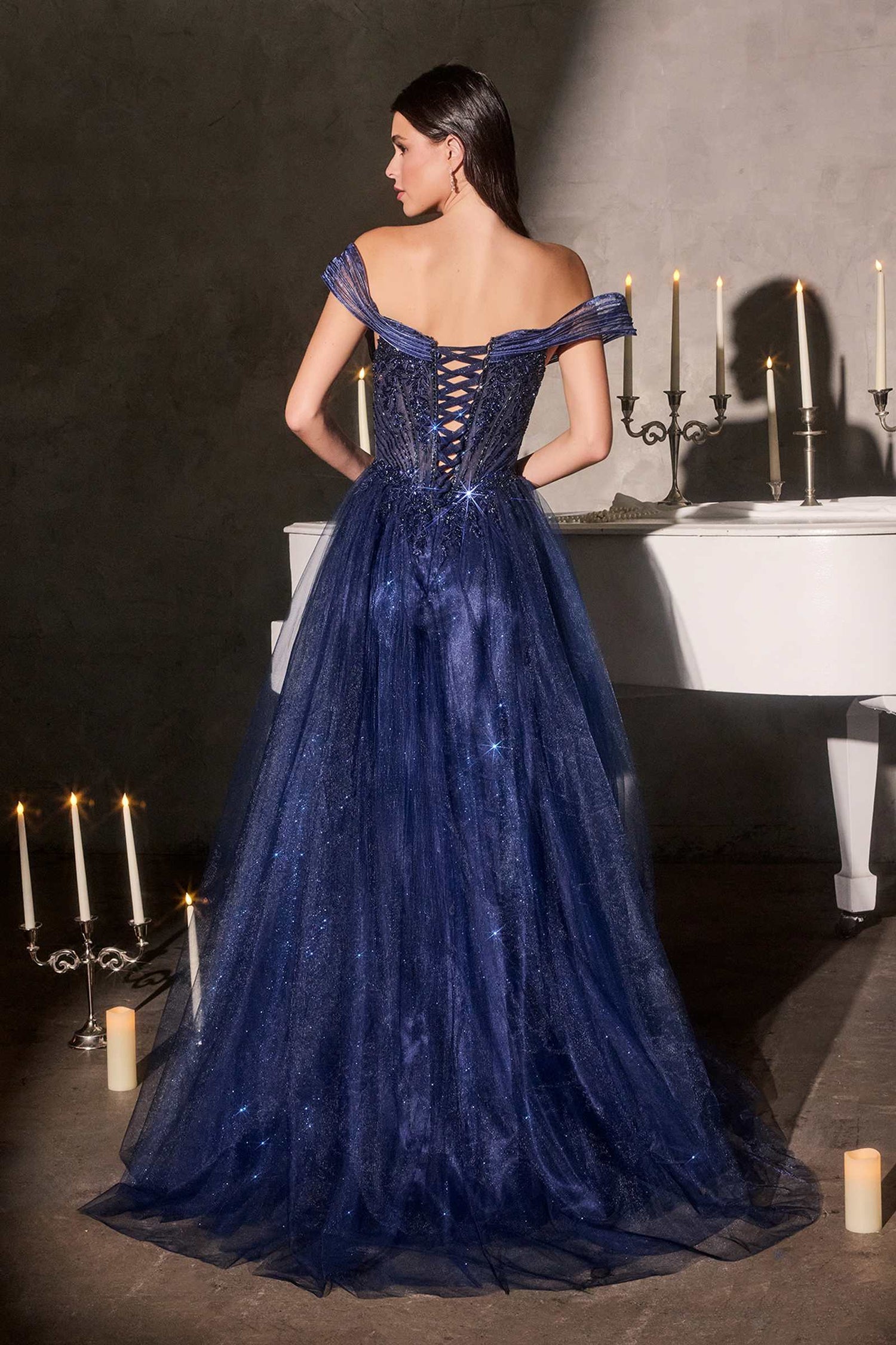 Ladivine CC493 Regal Off the Shoulder Soft Tulle Straps Ball Gown by DiscountDressShop