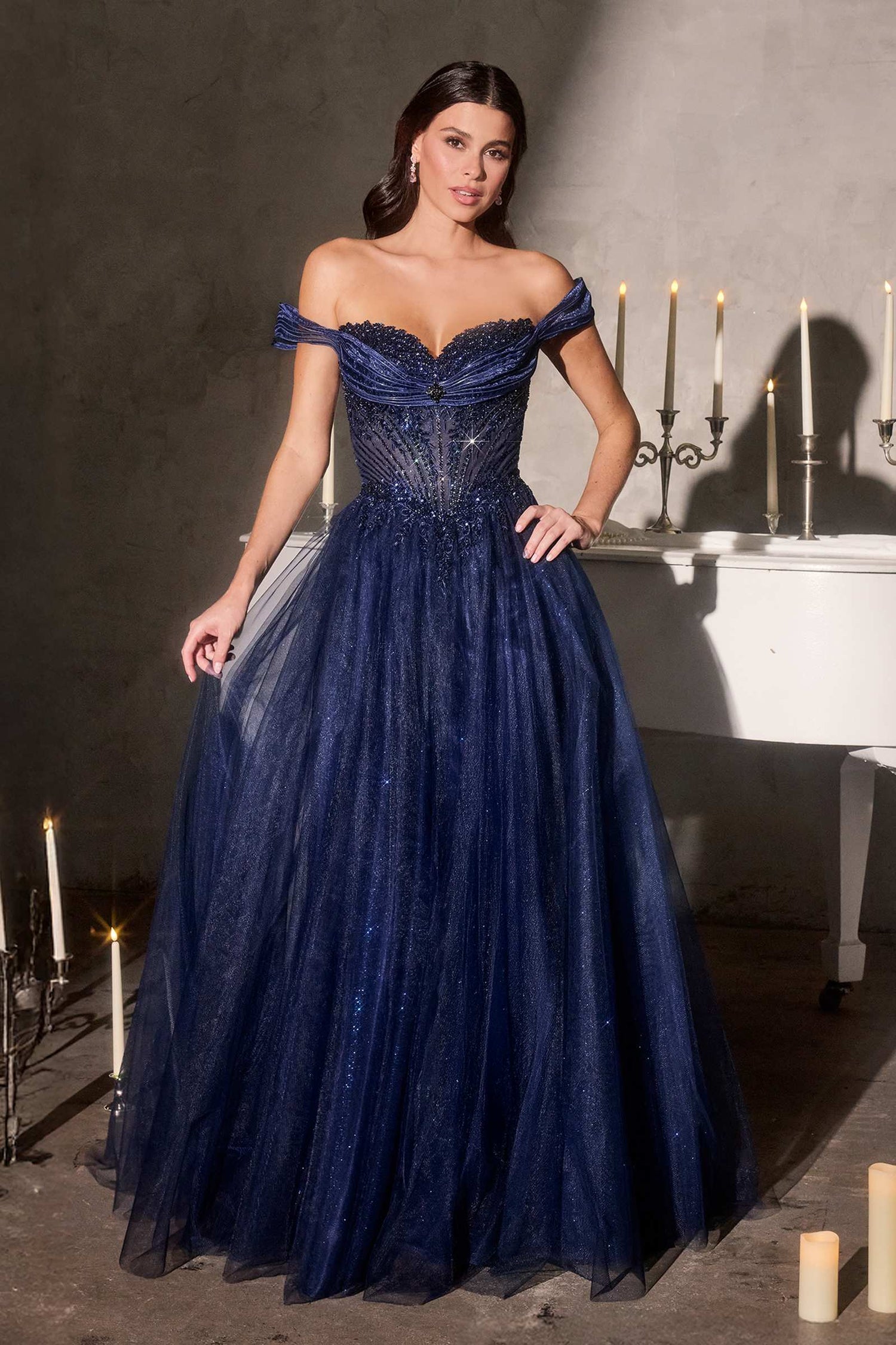 Ladivine CC493 Regal Off the Shoulder Soft Tulle Straps Ball Gown by DiscountDressShop