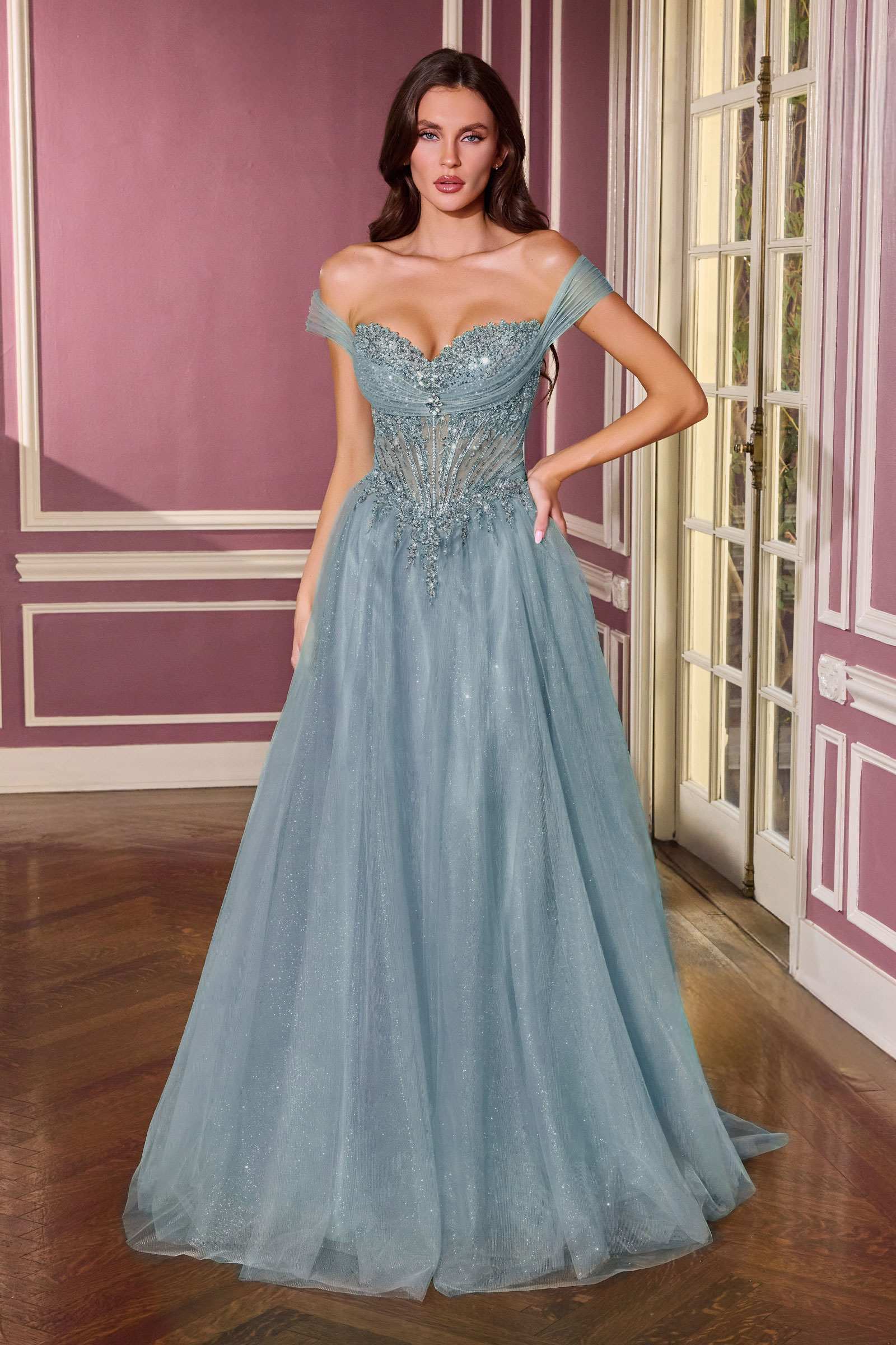 Ladivine CC493 Regal Off the Shoulder Soft Tulle Straps Ball Gown by DiscountDressShop