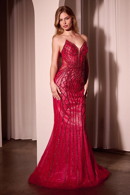 Ladivine CC6018 Long Strapless Rhinestone Embellished Mermaid Gown by DiscountDressShop