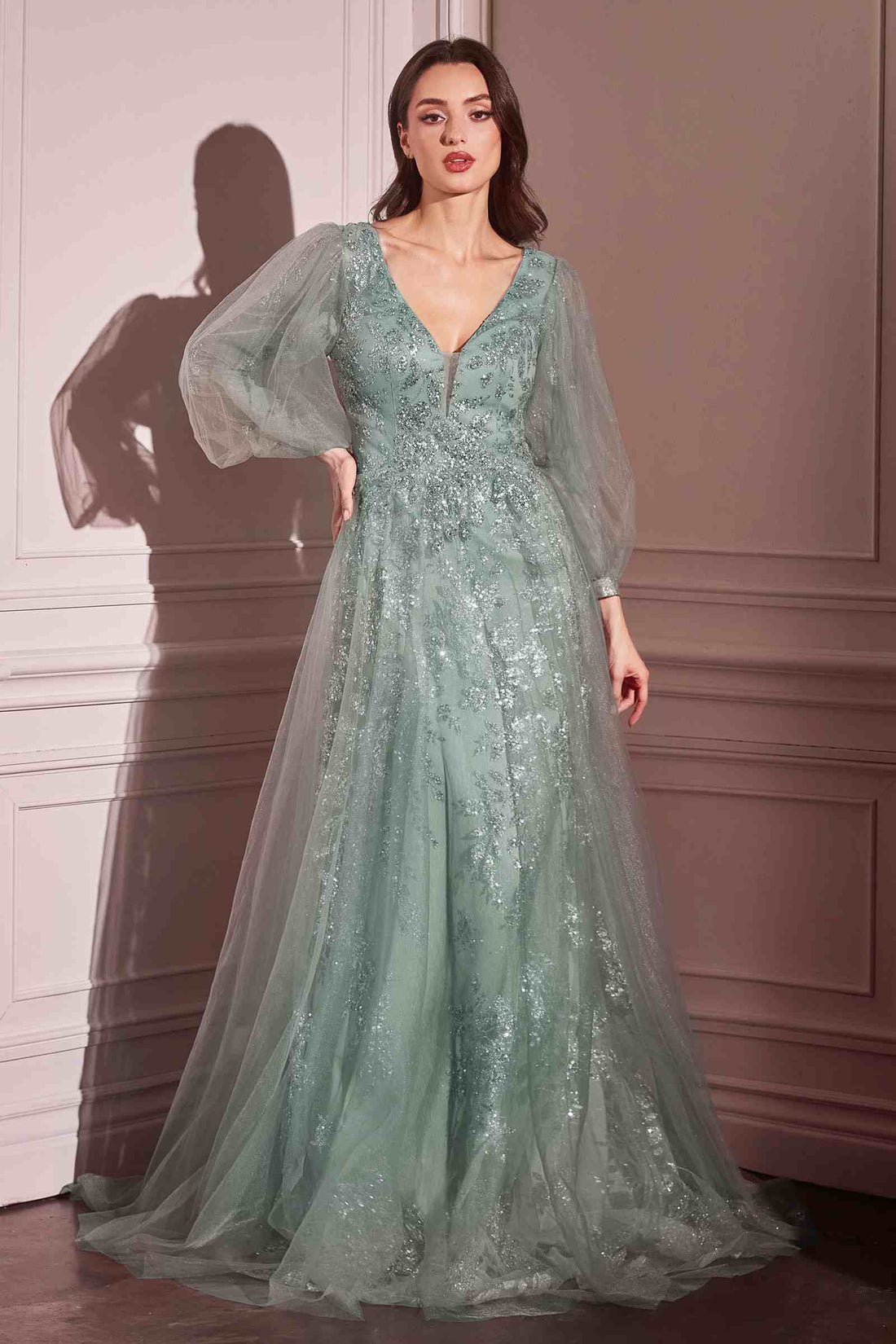 Ladivine CD0102 Dress Long Sleeve Layered Tulle A-Line Gown by DiscountDressShop