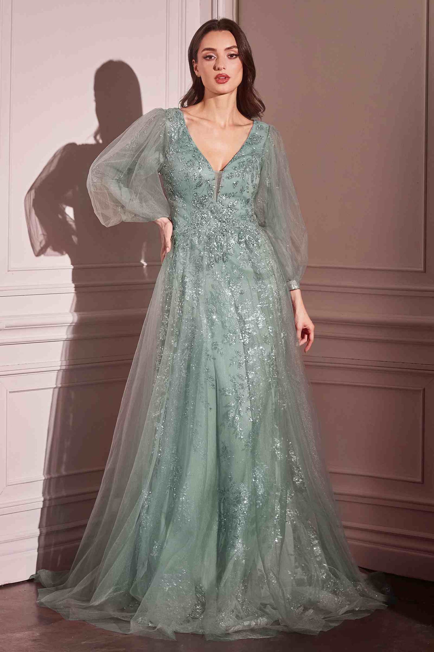 Ladivine CD0102 Dress Long Sleeve Layered Tulle A-Line Gown by DiscountDressShop