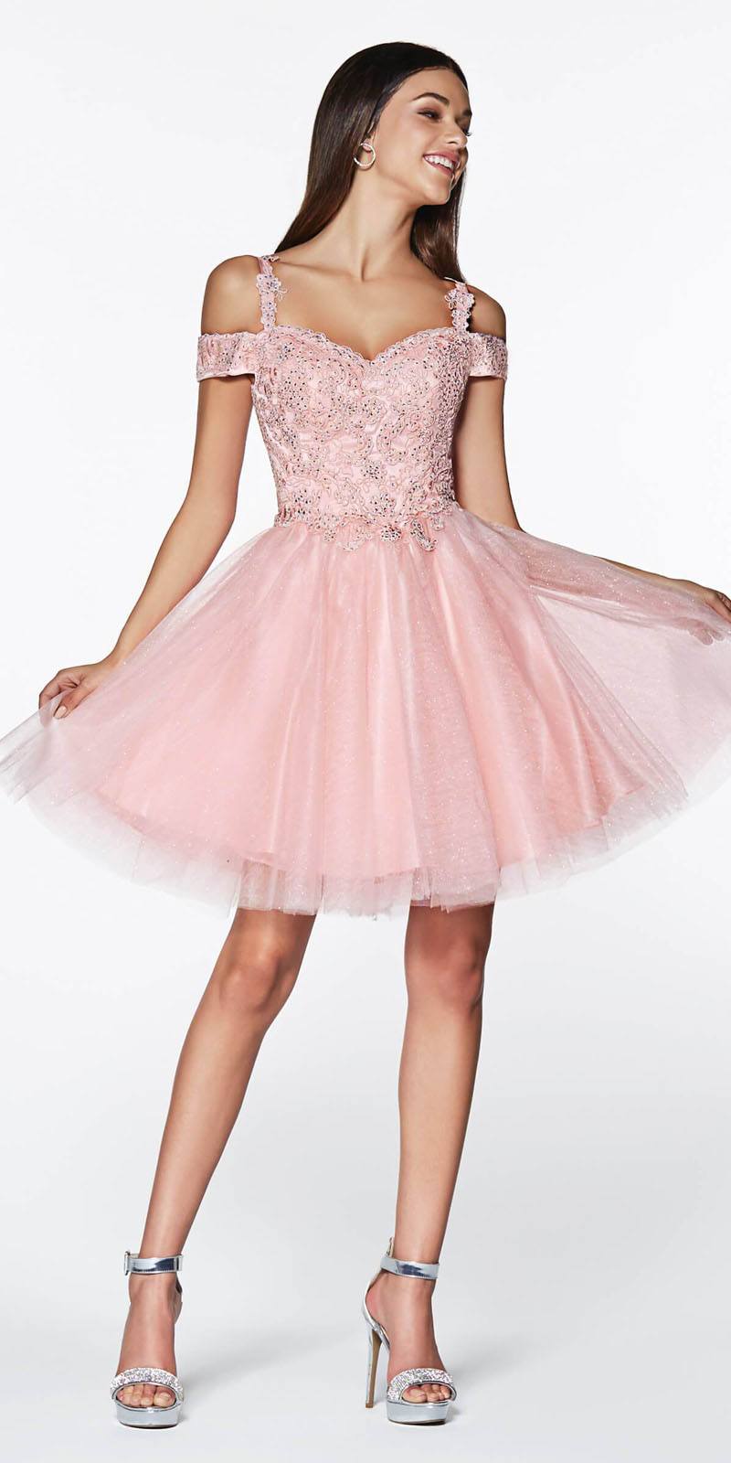 Cinderella Divine CD0132 Short A-Line Dress Off The Shoulder Glitter Tulle Skirt by DiscountDressShop