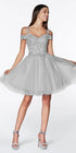 CLEARANCE - Cinderella Divine CD0132 Short A-Line Dress Off Shoulder Glitter Tulle Skirt (Size S) by DiscountDressShop