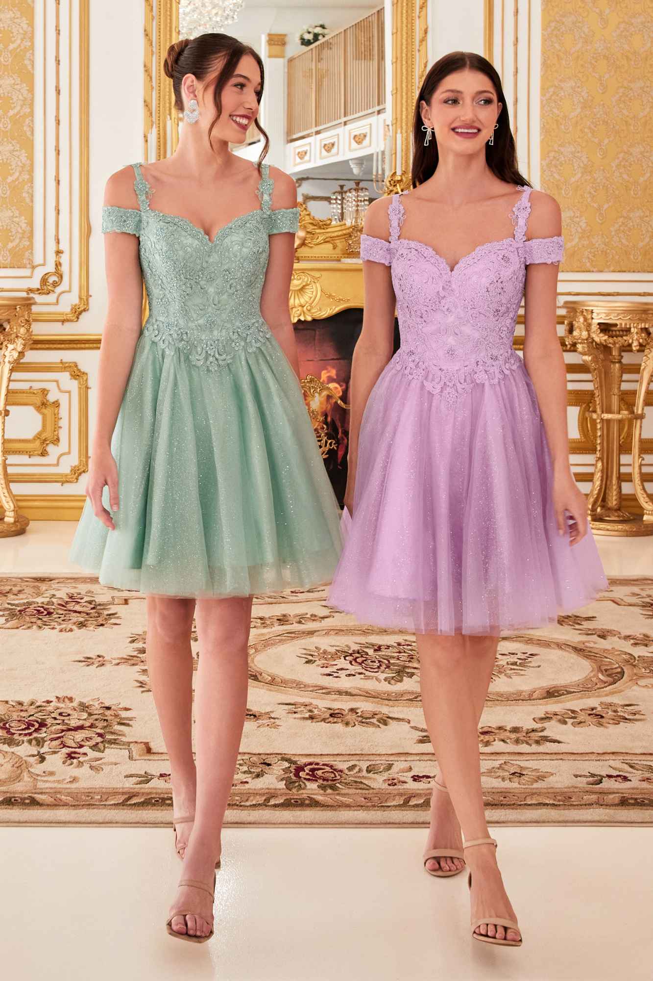 Cinderella Divine CD0132 Short A-Line Dress Off The Shoulder Glitter Tulle Skirt by DiscountDressShop