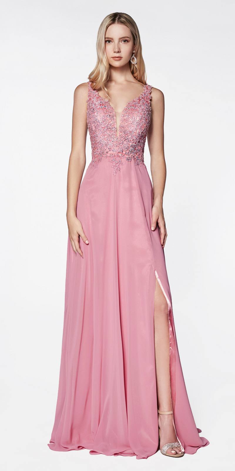 CLEARANCE - Cinderella Divine CD0133 Floor Length A-Line Chiffon Gown (Size M) by DiscountDressShop