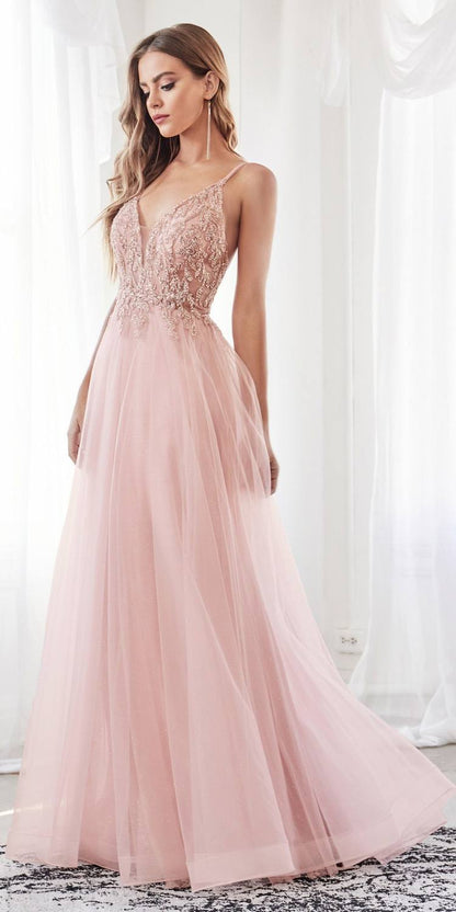 Cinderella Divine CD0154 Long Dress Beaded Applique Bodice Layered Tulle Skirt by DiscountDressShop