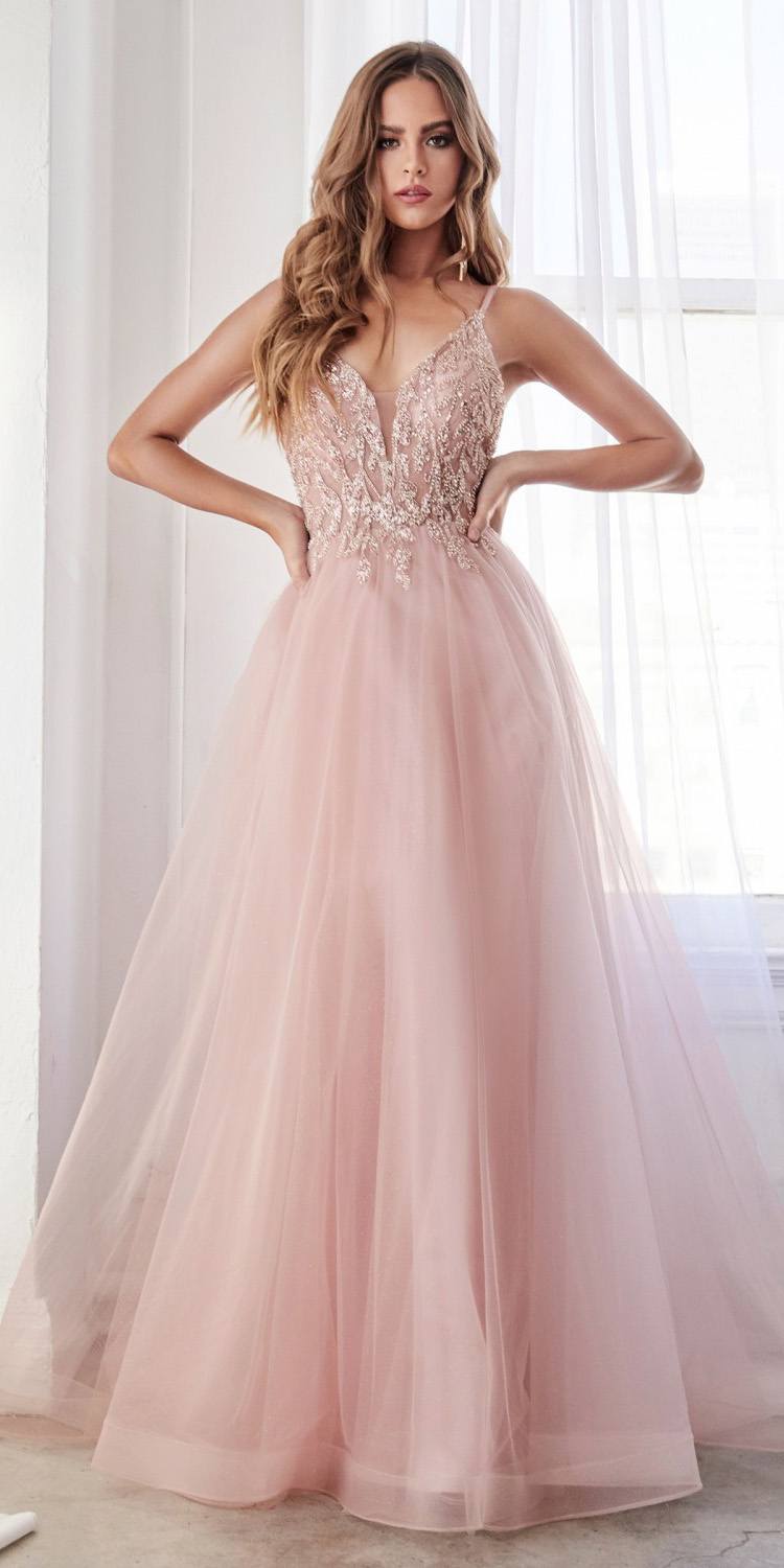 Cinderella Divine CD0154 Long Dress Beaded Applique Bodice Layered Tulle Skirt by DiscountDressShop